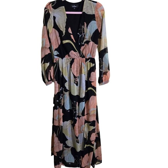 Lulus Wondrous Water Lilies Maxi Dress With Long Sleeves & Floral Print Size S - Picture 2 of 13